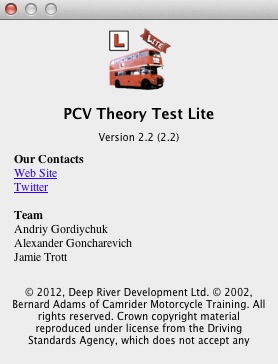 PCV Theory Test Lite 2.2 : About window