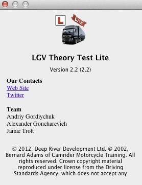 LGV Theory Test 1.1 : About window