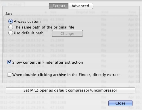 Mr. Zipper - Compress, extract and browse Zip, 7Z, Rar archives 2.5 : Preferences
