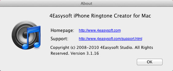 4Easysoft iPhone Ringtone Creator for Mac 3.1 : About Window