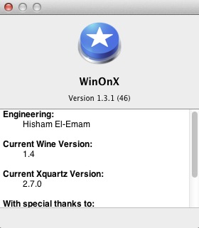 WinOnX 1.3 : About window