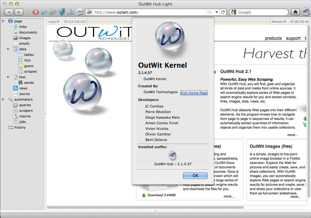 OutWit Hub 2.1 : Main Window