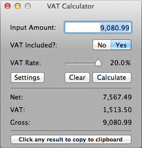 VAT Calculator 3.3 : Main window