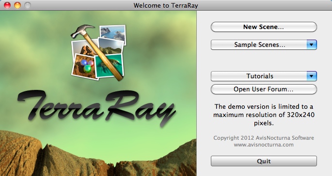 TerraRay 6.5 : Welcome window
