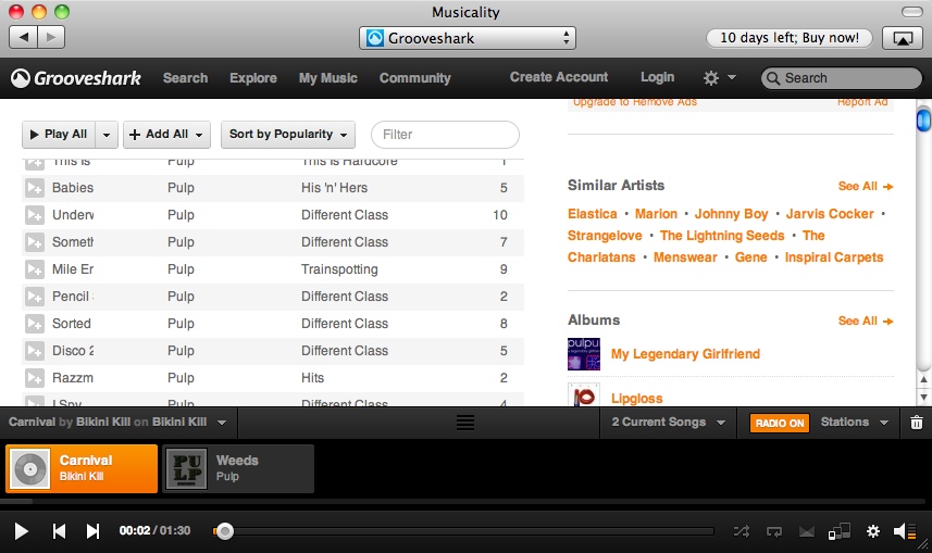 Musicality - Last.fm, Grooveshark and more! 2.0 : Main Window