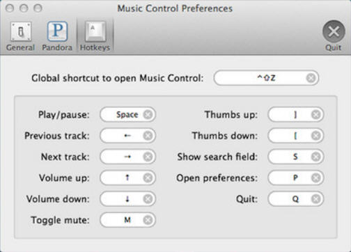 Music Control for iTunes, Spotify, Rdio and Personalized Internet Radio 1.2 : Preference Window