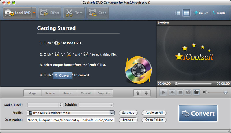 iCoolsoft DVD Converter for Mac 5.0 : Main Window