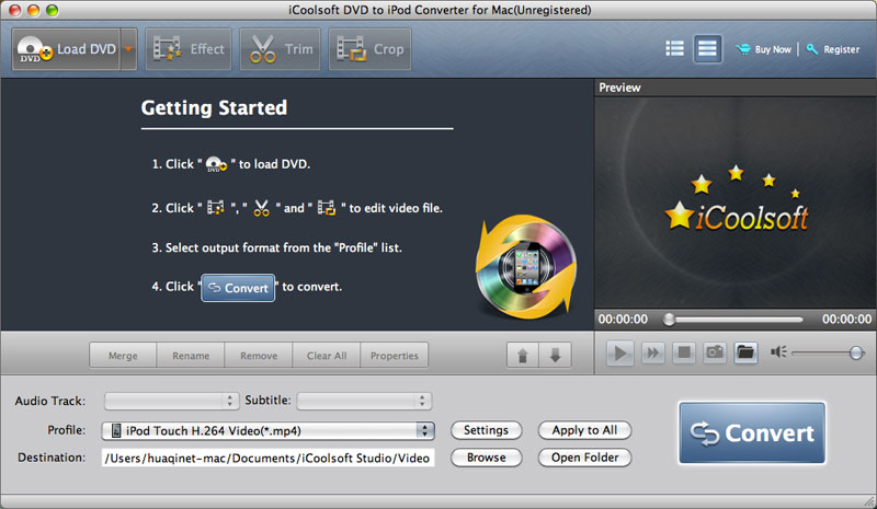 iCoolsoft DVD to iPod Converter for Mac 5.0 : Main Window