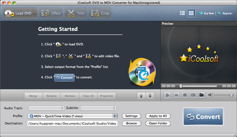 iCoolsoft DVD to MOV Converter for Mac 5.0 : Main Window