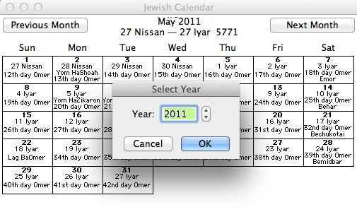 Original Jewish Calendar 2.1 : Year Selection