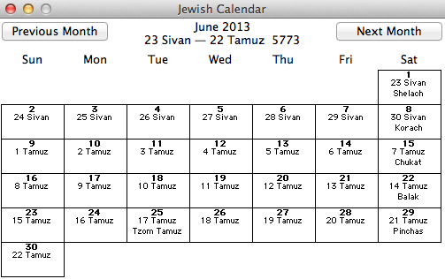 Original Jewish Calendar 2.1 : Interface
