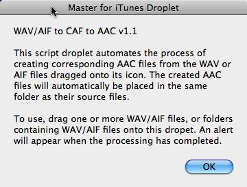 Master for iTunes Droplet 1.1 : Main window