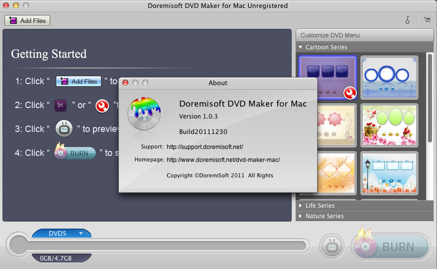 Doremisoft DVD Maker for Mac 1.0 : Main Window