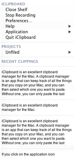 iClipboard 4.1 : Menubar