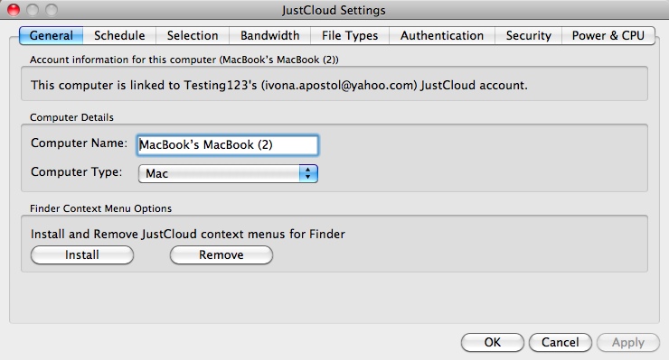 JustCloud 2.2 : Settings Window