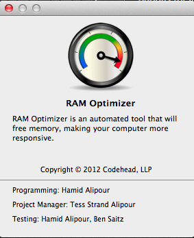 RAM Optimizer Lite 1.0 : About Window