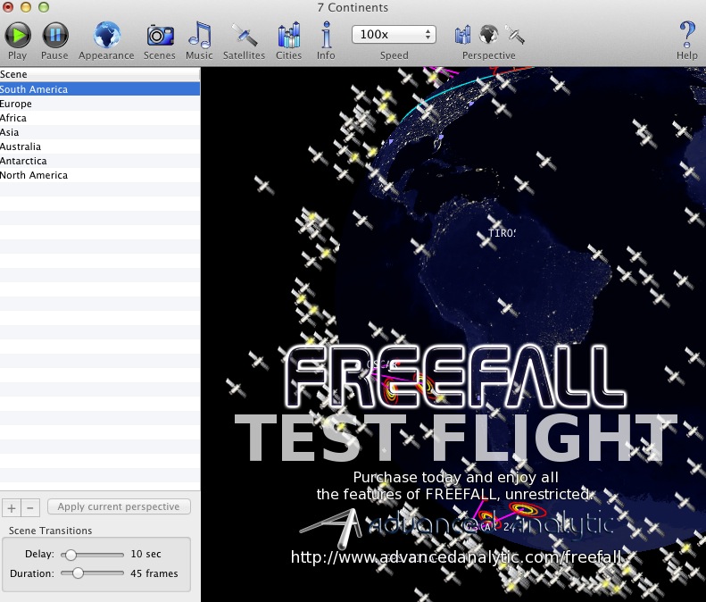 Freefall satellite screen saver 2.4 beta : Main window
