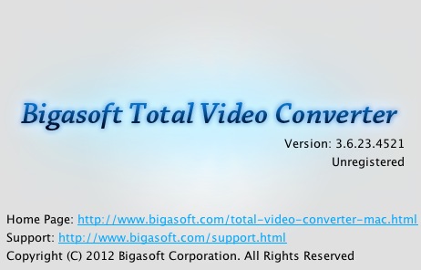 Bigasoft Total Video Converter 3.6 : About window