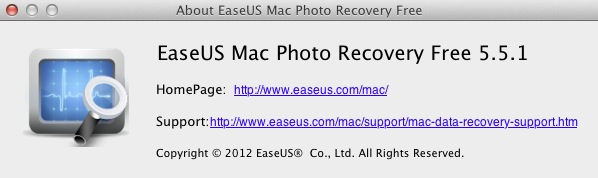 EaseUS Mac Photo Recovery Free 5.5 : About window