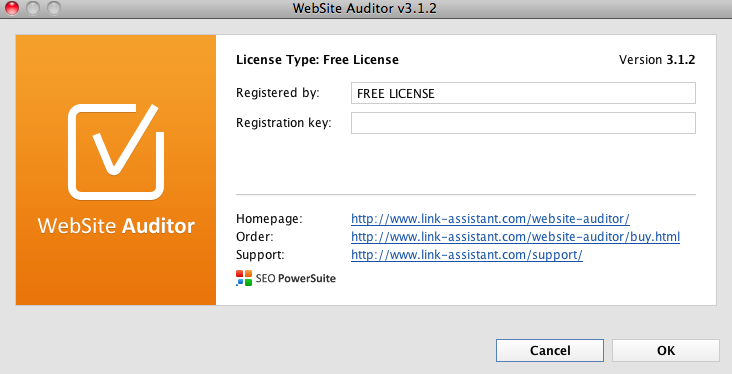 WebSite Auditor 3.1 : Program version