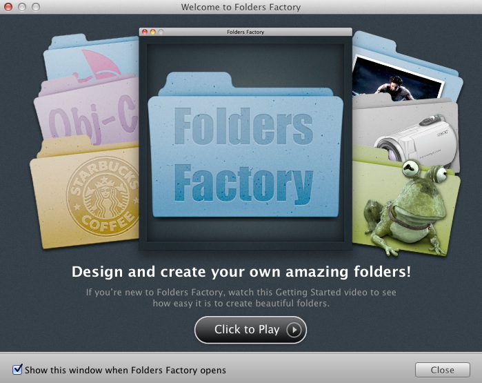 Folders Factory 1.7 : Welcome screen
