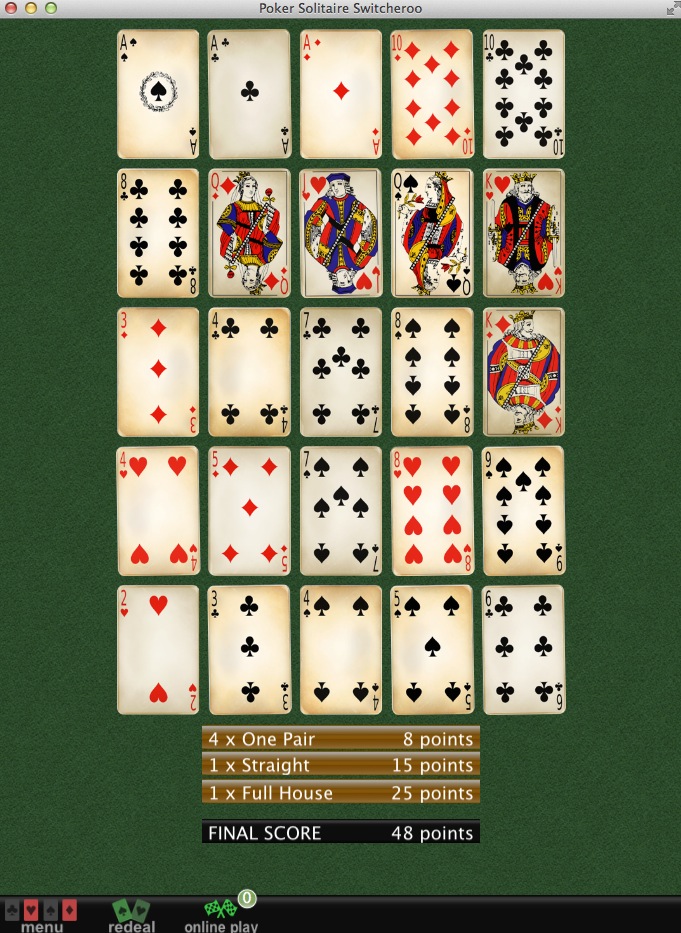 Full Deck Poker Solitaire 1.0 : Final score