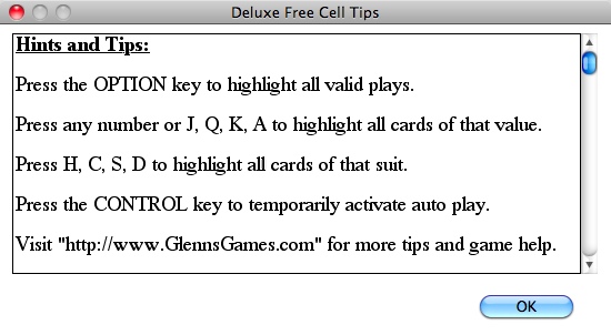 Deluxe Free Cell 1.5 : Tips Window