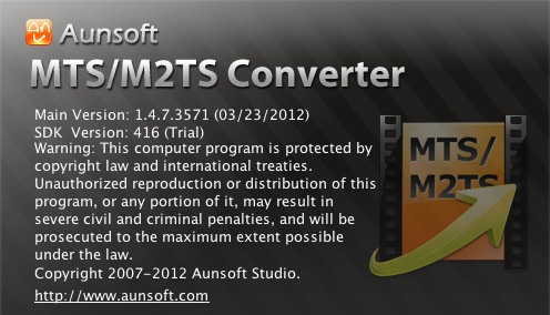 Aunsoft MTS-M2TS Converter for Mac 1.4 : About window