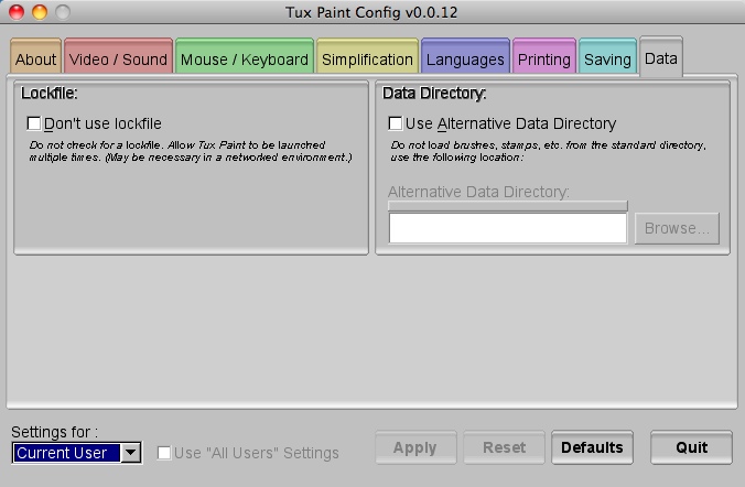 Tux Paint Config : Data tab