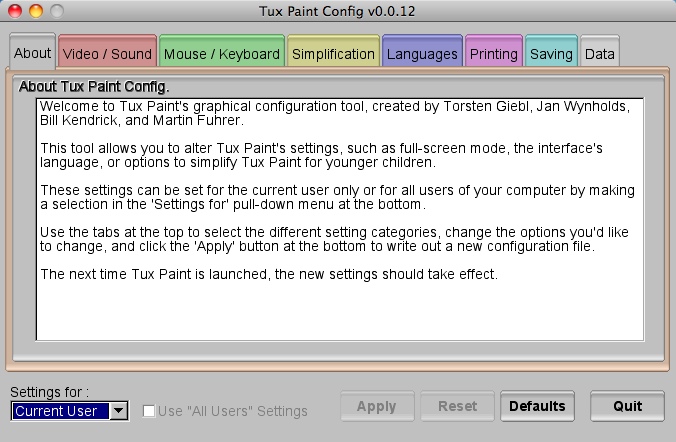 Tux Paint Config : About window