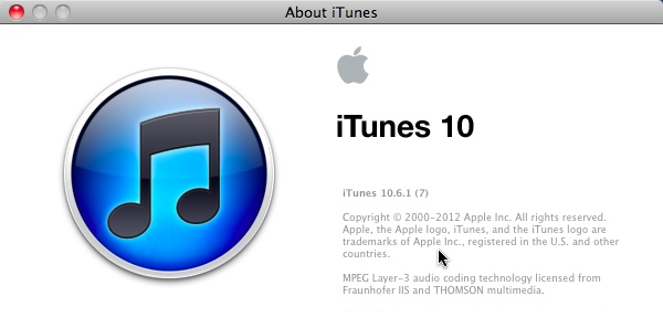iTunes 10.6 : About window