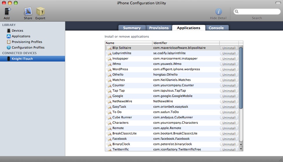 iPhone Configuration Utility 3.5 : Main Window