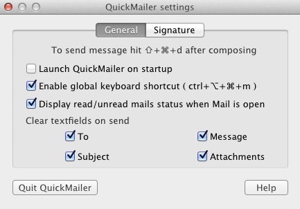 QuickMailer 1.2 : General settings