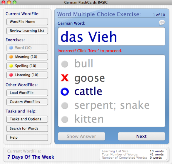 German FlashCards BASIC 2.2 : Word Exercises