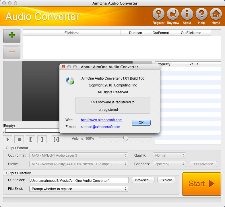 AimOne Audio Converter 1.0 : Main Window