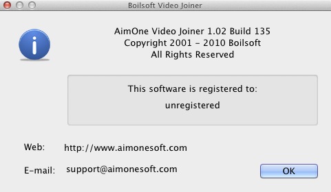 AimOne Video Joiner 1.0 : About window