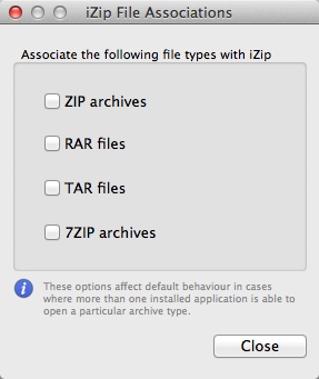 iZip 2.3 : iZip File Associations Window