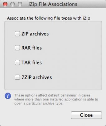iZip File Associations Window