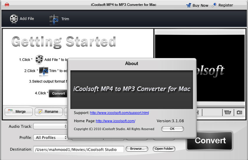 iCoolsoft MP4 to MP3 Converter for Mac 3.1 : Main Window