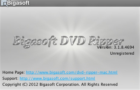 Bigasoft DVD Ripper 3.1 : About window