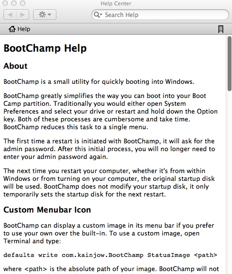 BootChamp : Help Window