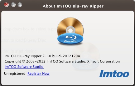 ImTOO Blu Ray Ripper 2.1 : About window