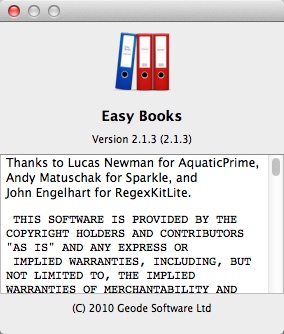 Easy Books 2.1 : About Window