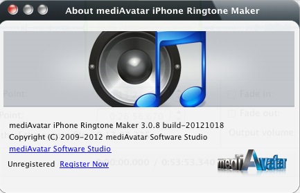 mediAvatar iPhone Ringtone Maker 3.0 : About window