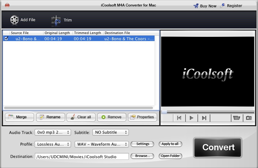 iCoolsoft M4A Converter for Mac 3.1 : Main window