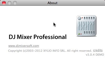 DJ Mixer Professional 3.0 : About window