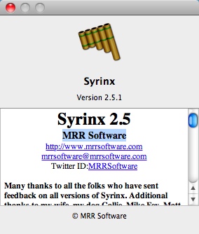 Syrinx 2.5 : About window