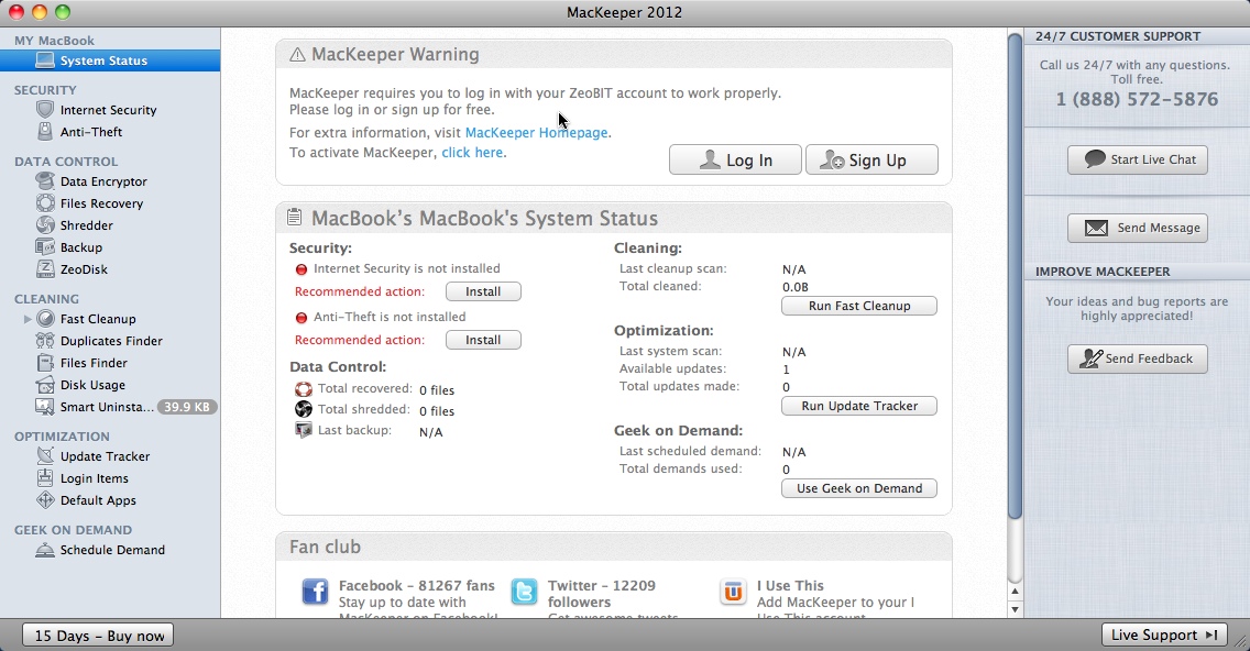 MacKeeper 2.1 : Main window