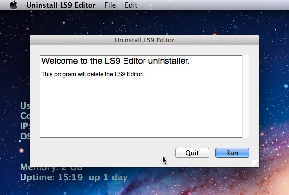 Uninstall LS9 Editor 1.0 : Main window