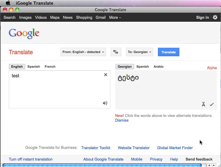 iGoogle Translate : Main window